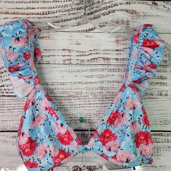 ASOS PLAYFUL PROMISES BEACH SIZE UK 10 6 USA BLUE FLORAL 2PC BIKINI SWIMSUIT - Picture 10 of 17